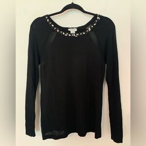 Carmen Marc Valvo Beaded Neckline Top Black S Sweater New Years Old Money Glam